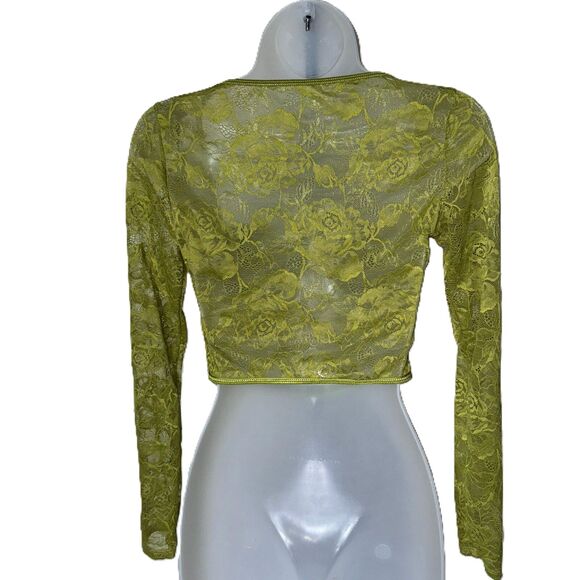 Medium Olive Green Lace Corset‎ Long Sleeve Crop Top Bustier Corset Mesh Panel - Picture 6 of 6